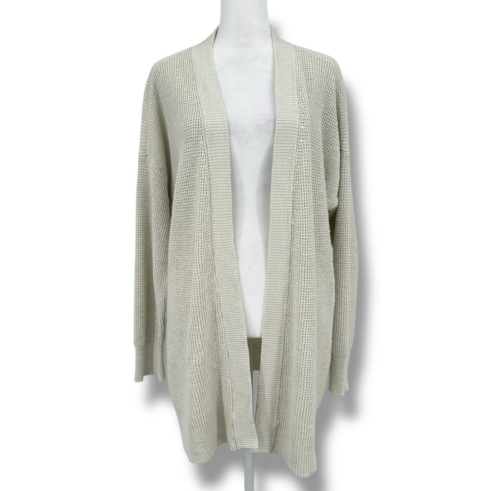 Eileen Fisher Organic Linen Cotton Waffle Knit Cardigan‎ L Ivory Coastal Grandma